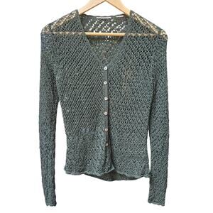 Womens Vtg Y2K Forest Fairy Goblin Cottage Boho Festival Crochet Cardigan S/M